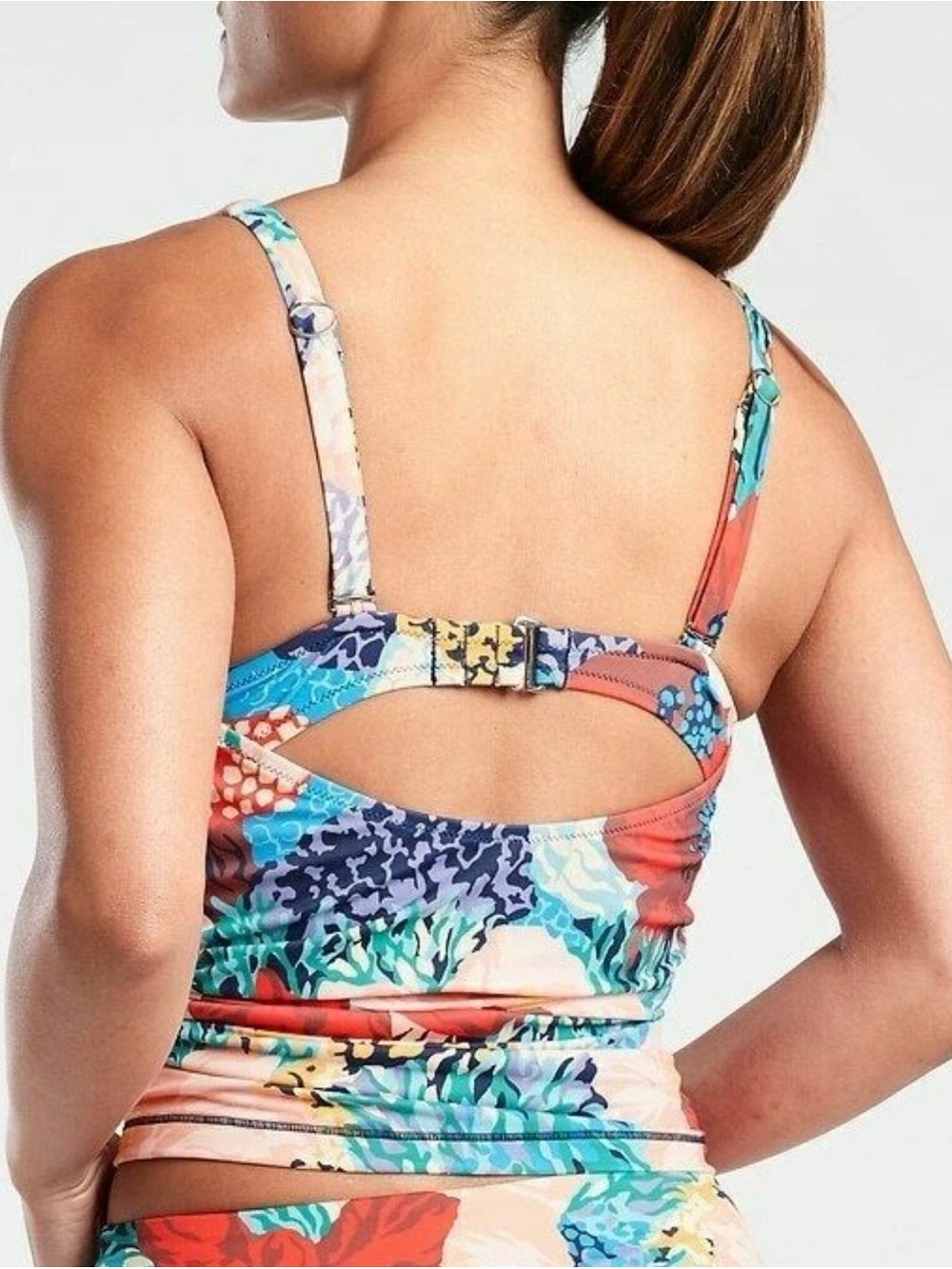 Athleta Square Neck Multicolor Floral-Print Tankini Top Size 34B/C NWT